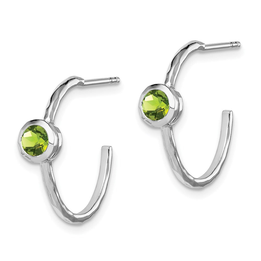 QE12623PE Sterling Silver Rhodium-plated w/Peridot Post Hoop Earrings
