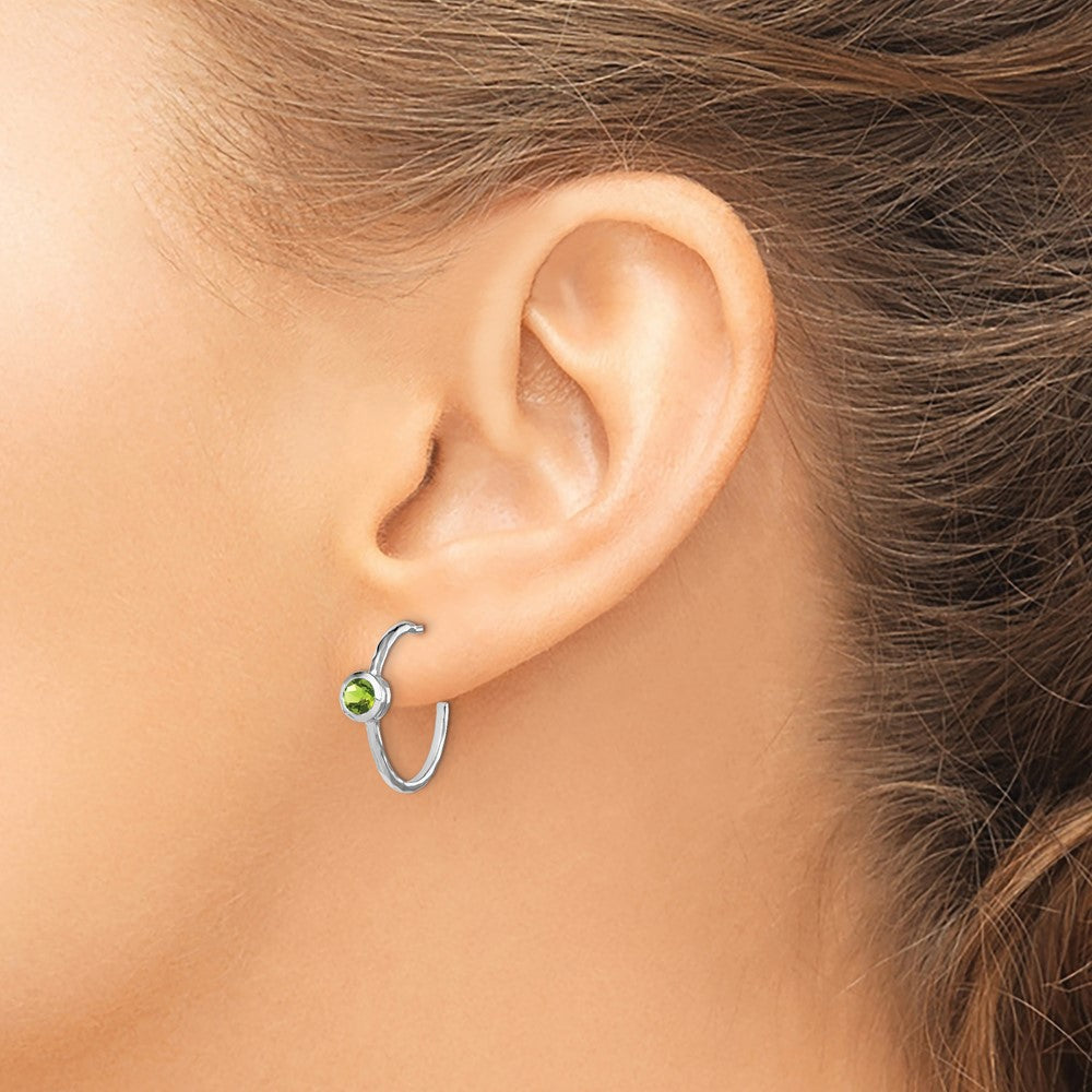 QE12623PE Sterling Silver Rhodium-plated w/Peridot Post Hoop Earrings
