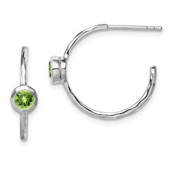 QE12623PE Sterling Silver Rhodium-plated w/Peridot Post Hoop Earrings