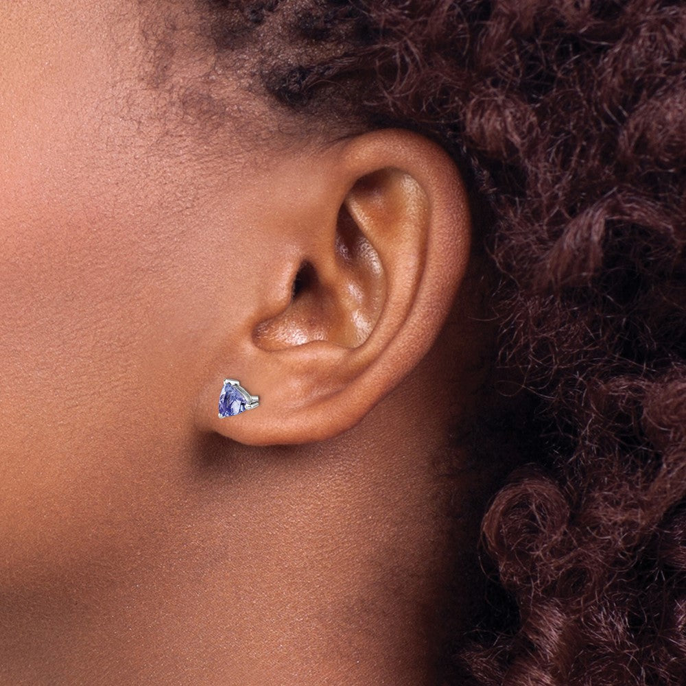 QE12624TZ Sterling Silver Rhodium-plated Trillion Tanzanite Post Earrings