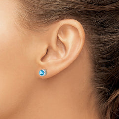 QE12625BT Sterling Silver Rhodium Polished Blue Topaz Round Post Earrings