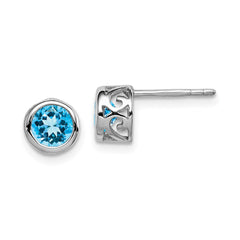 QE12625BT Sterling Silver Rhodium Polished Blue Topaz Round Post Earrings