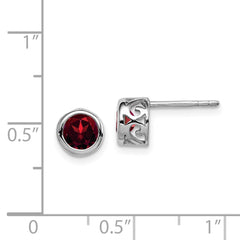 QE12625GA Sterling Silver Rhodium-plated Polished Garnet Round Post Earrings