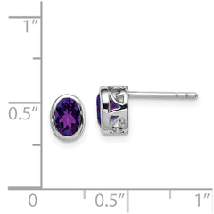 QE12626AM Sterling Silver Rhodium-plated Polished Amethyst Oval Post Earrings