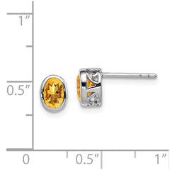 QE12626CI Sterling Silver Rhodium-plated Polished Citrine Oval Post Earrings