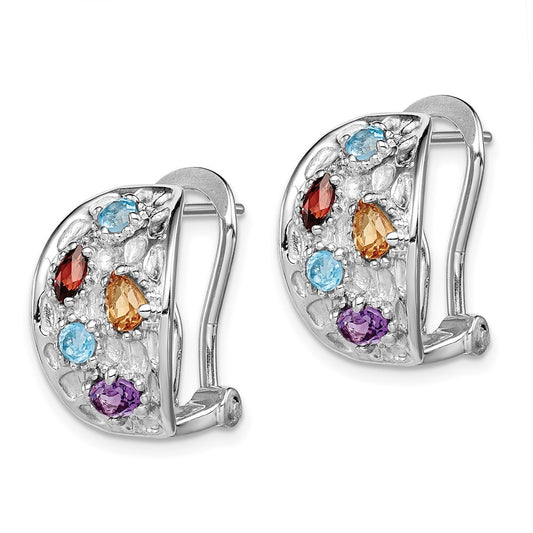 QE12630RB SS Rhodium-plated Amethyst/Blue Topaz/Garnet/Citrine Omega Back Earrings