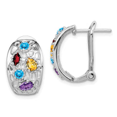 QE12630RB SS Rhodium-plated Amethyst/Blue Topaz/Garnet/Citrine Omega Back Earrings