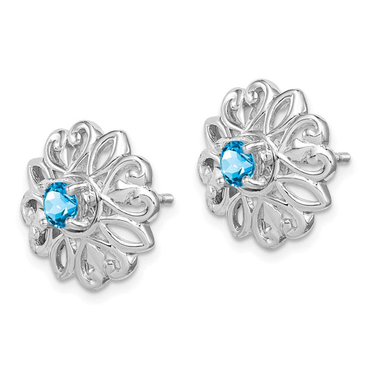 QE12636BT Sterling Silver Rhodium-plated Blue Topaz Studs with Earring Jackets