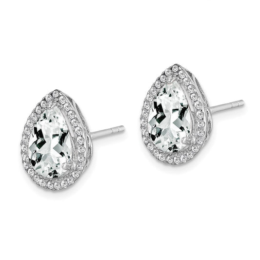QE12637APR Sterling Silver Rhodium Created White Topaz & CZ Post Earrings