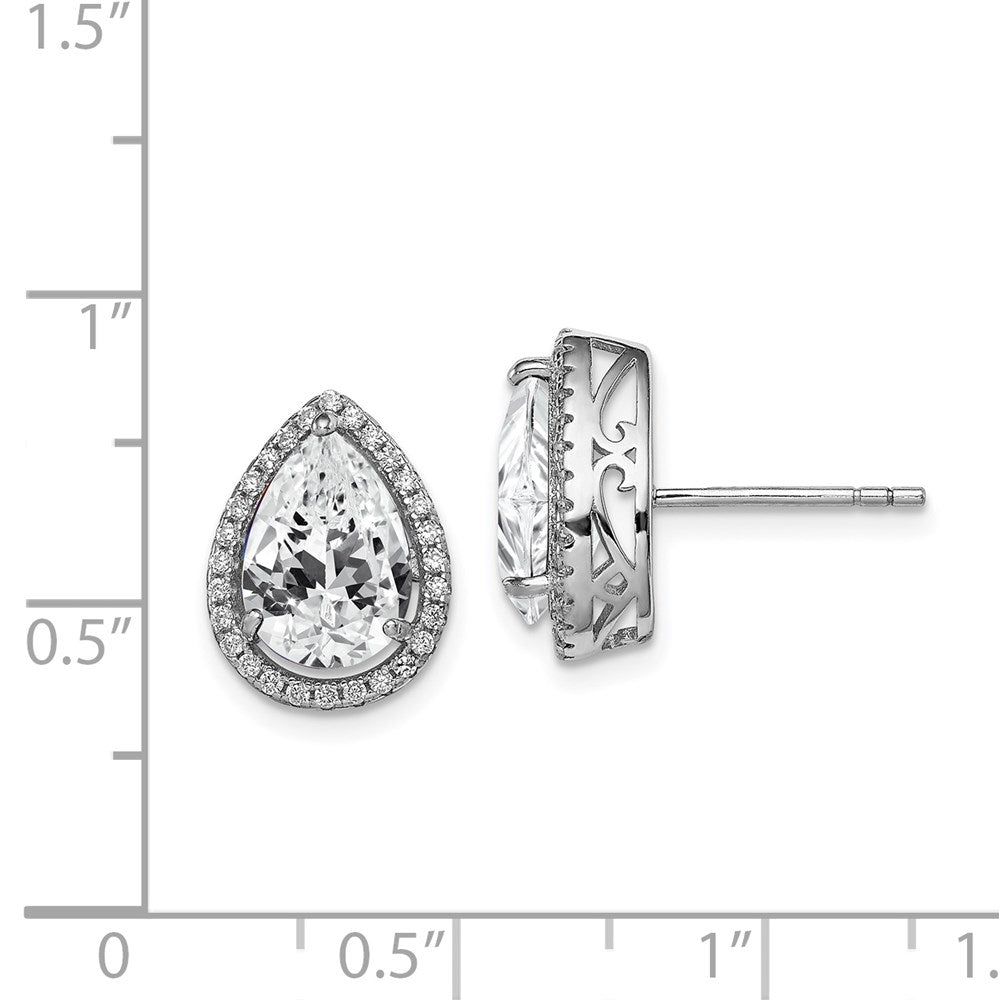 QE12637APR Sterling Silver Rhodium Created White Topaz & CZ Post Earrings