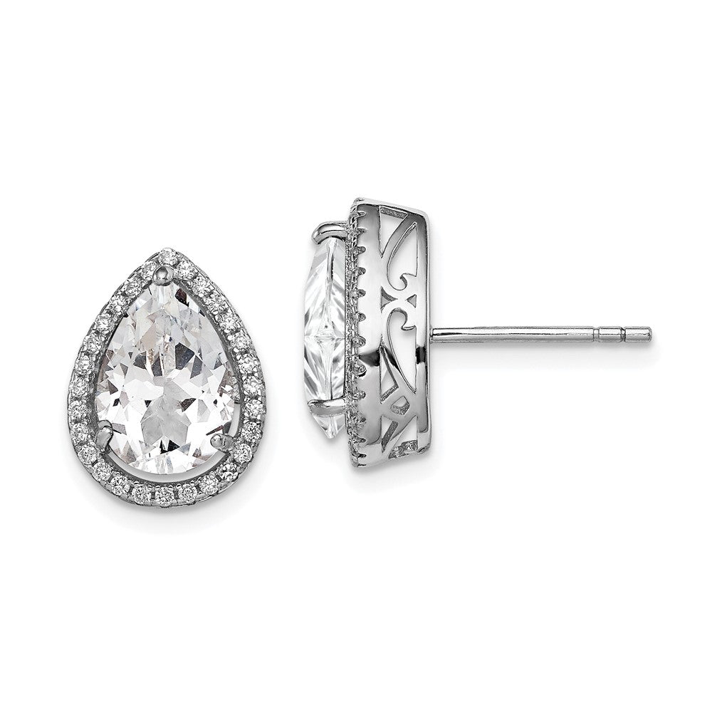 QE12637APR Sterling Silver Rhodium Created White Topaz & CZ Post Earrings