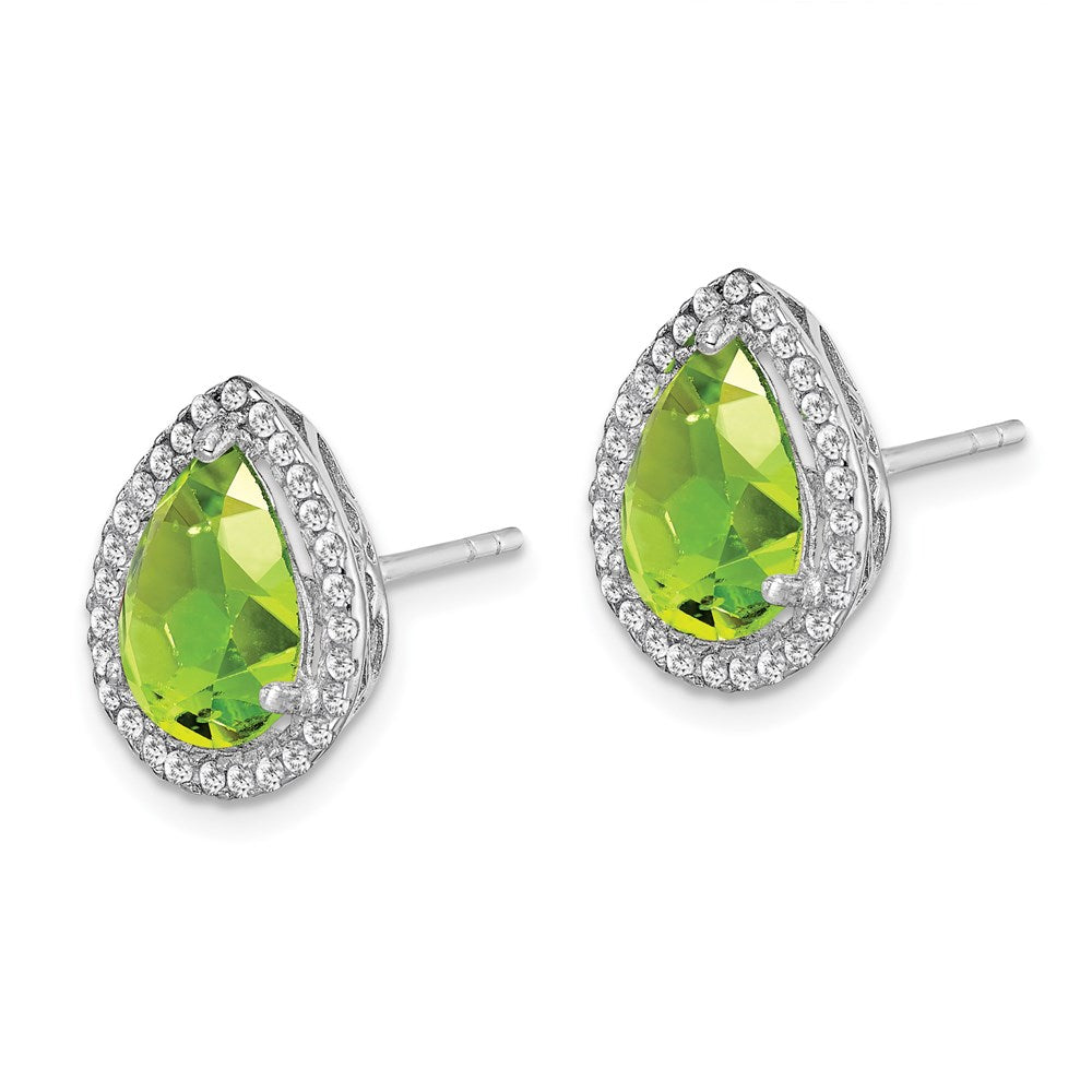 QE12637AUG Sterling Silver Rhodium Polished Simulated Peridot & CZ Post Earrings