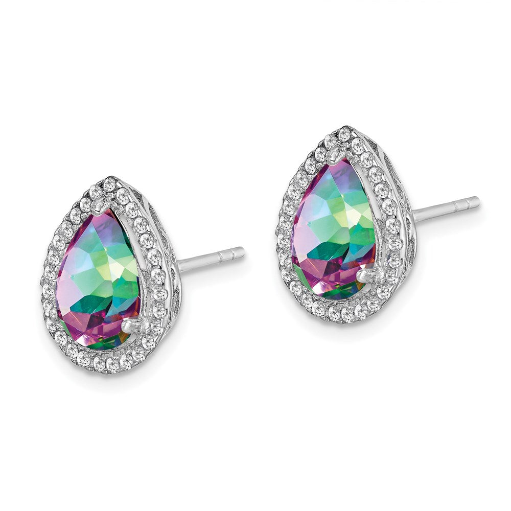 QE12637JUN Sterling Silver Rhodium Polished Mystic Topaz & CZ Post Earrings