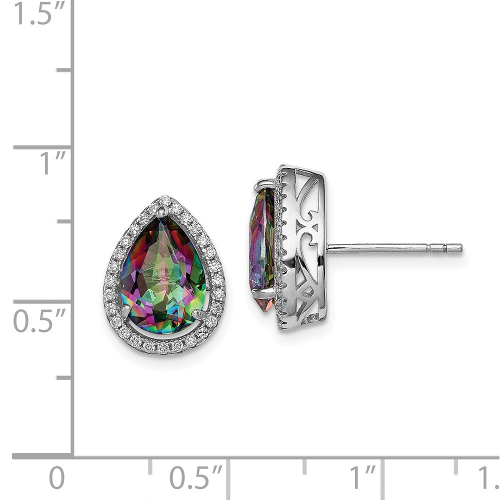 QE12637JUN Sterling Silver Rhodium Polished Mystic Topaz & CZ Post Earrings