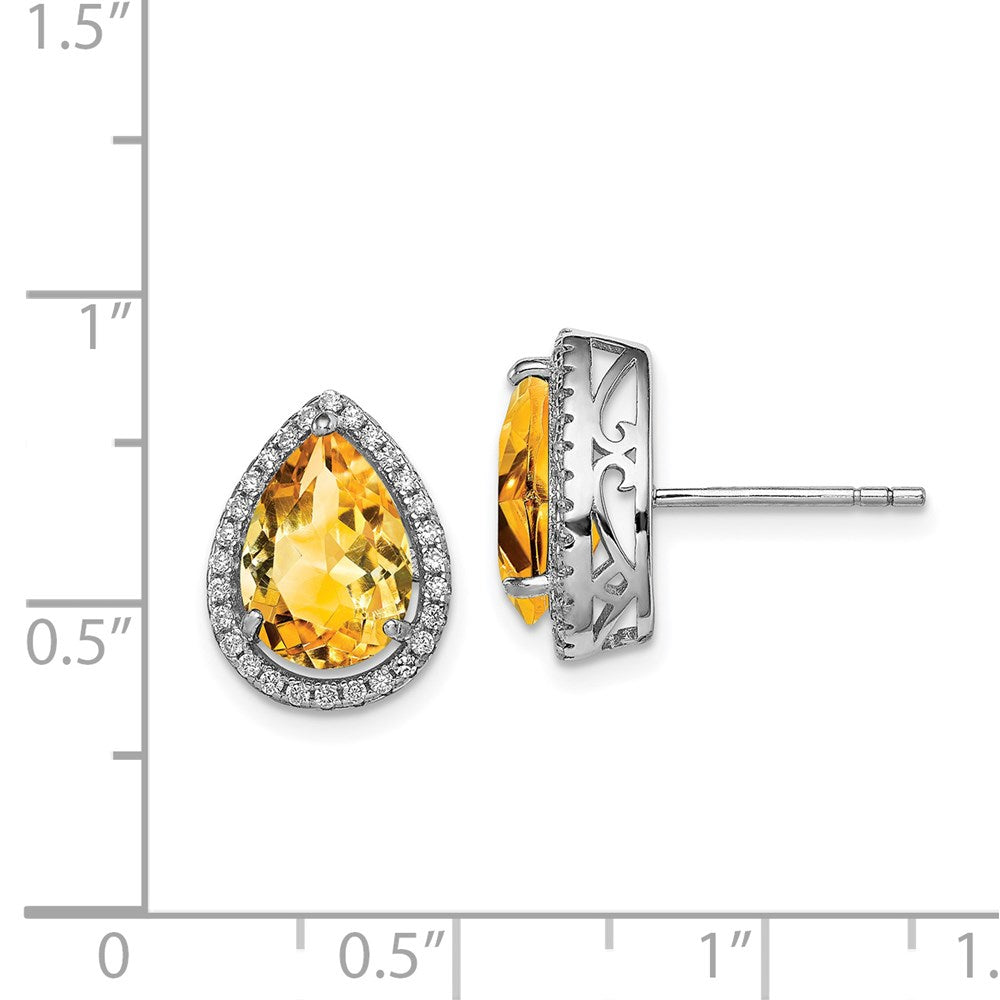 QE12637NOV Sterling Silver Rhodium Polished Citrine & CZ Post Earrings