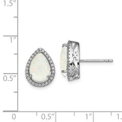 QE12637OCT Sterling Silver Rhodium Polished Simulated Opal & CZ Post Earrings