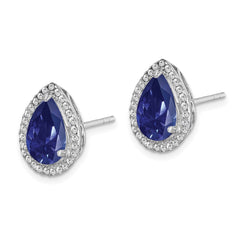 QE12637SEP Sterling Silver Rhodium Created Sapphire & CZ Post Earrings