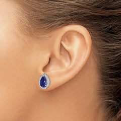 QE12637SEP Sterling Silver Rhodium Created Sapphire & CZ Post Earrings