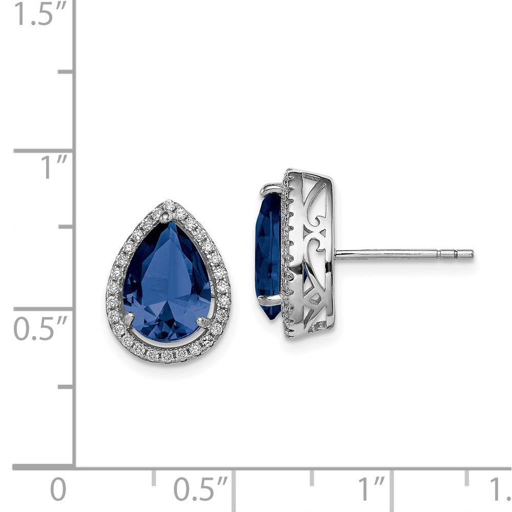 QE12637SEP Sterling Silver Rhodium Created Sapphire & CZ Post Earrings