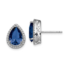 QE12637SEP Sterling Silver Rhodium Created Sapphire & CZ Post Earrings