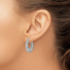 QE12644 Sterling Silver Rhodium with Diam. Hinged Hoop Earrings