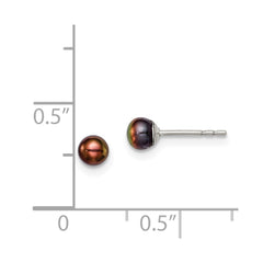 QE12667 Sterling Silver Rhodium-plated 3-4mm Black Button Freshwater Cultured Pearl Post Earrings