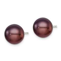 QE12669 Sterling Silver Rhodium-plated 9-10mm Black Button Freshwater Cultured Pearl Post Earrings