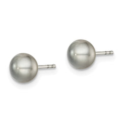 QE12676 Sterling Silver Rhodium-plated 5-6mm Grey Button Freshwater Cultured Pearl Post Earrings
