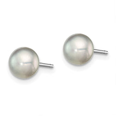 QE12677 Sterling Silver Rhodium-plated 6-7mm Grey Button Freshwater Cultured Pearl Post Earrings