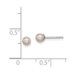 QE12682 Sterling Silver Rhodium-plated 3-4mm Pink Button Freshwater Cultured Pearl Post Earrings