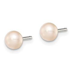 QE12683 Sterling Silver Rhodium-plated 4-5mm Pink Button Freshwater Cultured Pearl Post Earrings