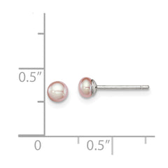 QE12688 Sterling Silver Rhodium-plated 3-4mm Purple Button Freshwater Cultured Pearl Post Earrings