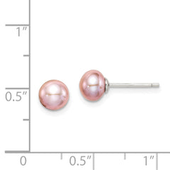 QE12691 Sterling Silver Rhodium-plated 6-7mm Purple Button Freshwater Cultured Pearl Post Earrings