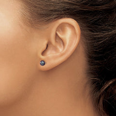 QE12701 Sterling Silver Rhodium-plated 5-6mm Black Round Freshwater Cultured Pearl Post Earrings