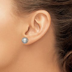 QE12717 Sterling Silver Rhodium-plated 10-11mm Grey Round Freshwater Cultured Pearl Post Earring
