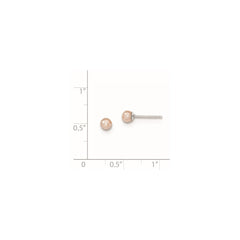 QE12718 Sterling Silver Rhodium-plated 3-4mm Pink Round Freshwater Cultured Pearl Post Earrings