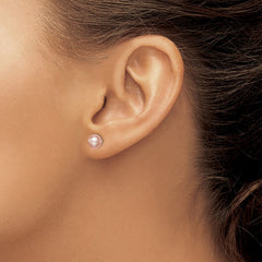 QE12721 Sterling Silver Rhodium-plated 6-7mm Pink Round Freshwater Cultured Pearl Post Earrings