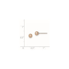 QE12725 Sterling Silver Rhodium-plated 4-5mm Purple Round Freshwater Cultured Pearl Post Earrings