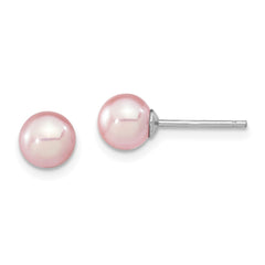 QE12727 Sterling Silver Rhodium-plated 6-7mm Purple Round Freshwater Cultured Pearl Post Earring