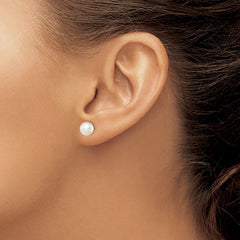 QE12734 Sterling Silver Rhodium-plated 7-8mm White Round Freshwater Cultured Pearl Post Earrings