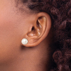 QE12736 Sterling Silver Rhodium-plated 9-10mm White Round Freshwater Cultured Pearl Post Earring