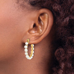 QE12753GP Sterling Silver Gold-plated 4-5mm White Button Freshwater Cultured Pearl Hoop Earrings