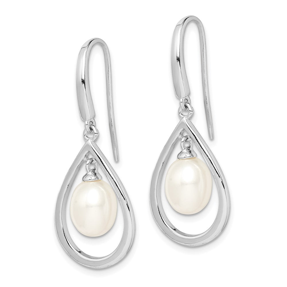 QE12763 Sterling Silver Rhodium-plated 6-7mm White Teardrop Freshwater Cultured Pearl Dangle Earrings