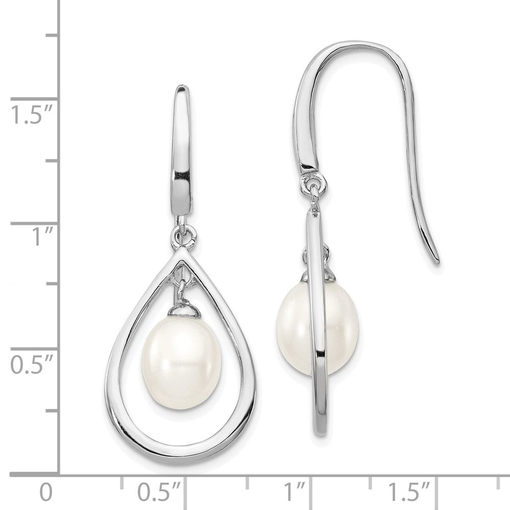 QE12763 Sterling Silver Rhodium-plated 6-7mm White Teardrop Freshwater Cultured Pearl Dangle Earrings