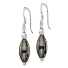 QE12824 Sterling Silver Polished Crystal & Black Agate Dangle Earrings