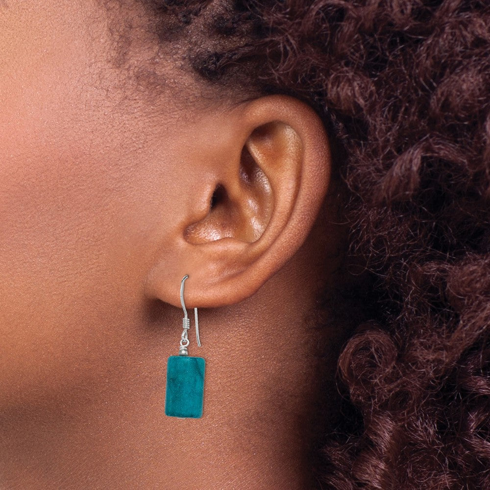 QE12832 Sterling Silver Polished Blue Jasper Rectangle Dangle Earrings