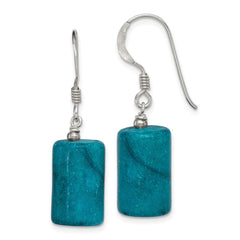 QE12832 Sterling Silver Polished Blue Jasper Rectangle Dangle Earrings