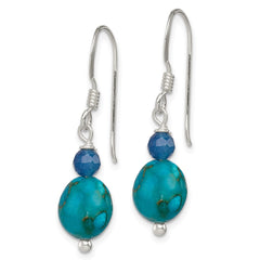 QE12834 Sterling Silver Polished Blue Agate & Reconstructed Lapis Dangle Earrings