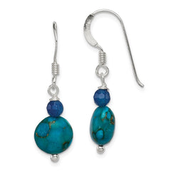QE12834 Sterling Silver Polished Blue Agate & Reconstructed Lapis Dangle Earrings