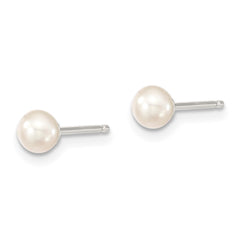QE12847 Sterling Silver Rhodium-plated 4-5mm White Button Freshwater Cultured Pearl Post Earrings